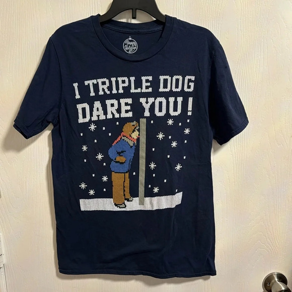 Navy Blue Triple Dog Dare Christmas Story T Shirt Size Small/ Medium Holiday Fun - Picture 1 of 5